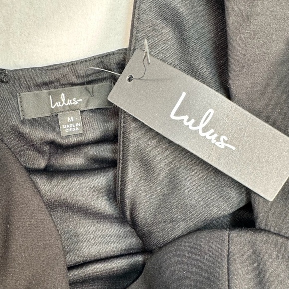 Lulus Black Bodycon Mini Dress Womens Size Medium Balloon Sleeve NWT Open Back - Picture 3 of 12